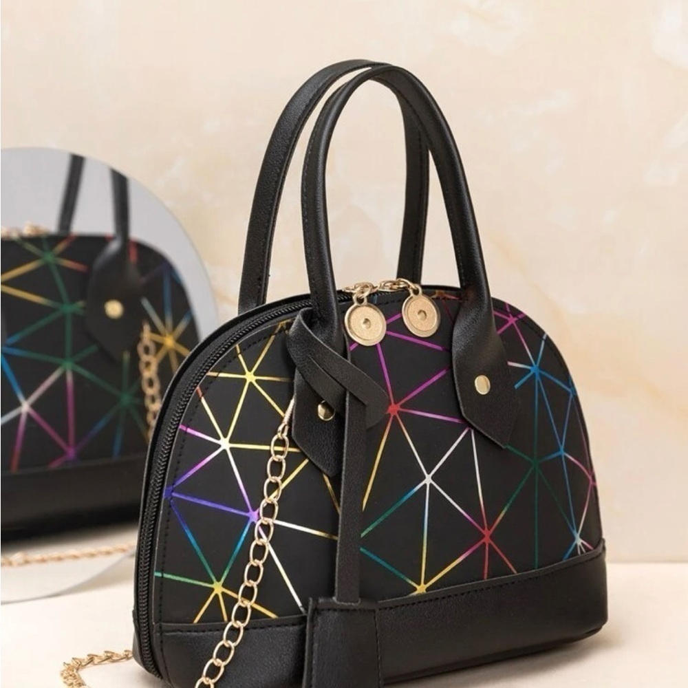 Black Geometric Ombre Design Dome Mini Bag - Picture 4 of 14